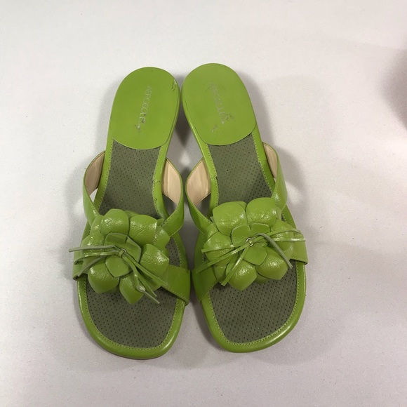 green kitten heel sandals